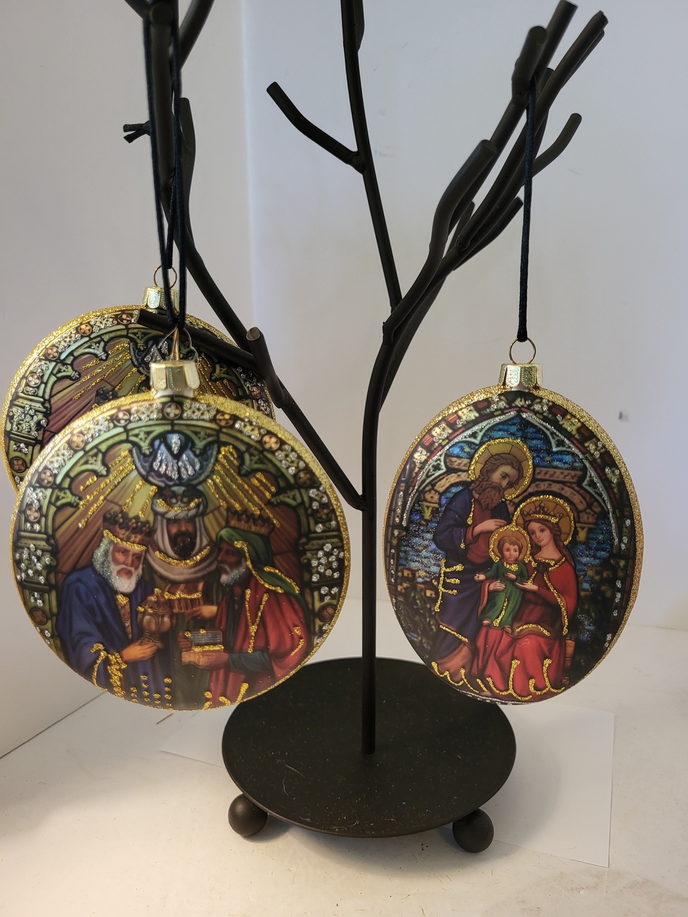 Vintage JS Glass Li Bien Nativity  Ornament Set/3